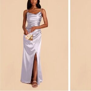 Elegant Shiny Satin Dusty Lilac Birdy Grey Dress